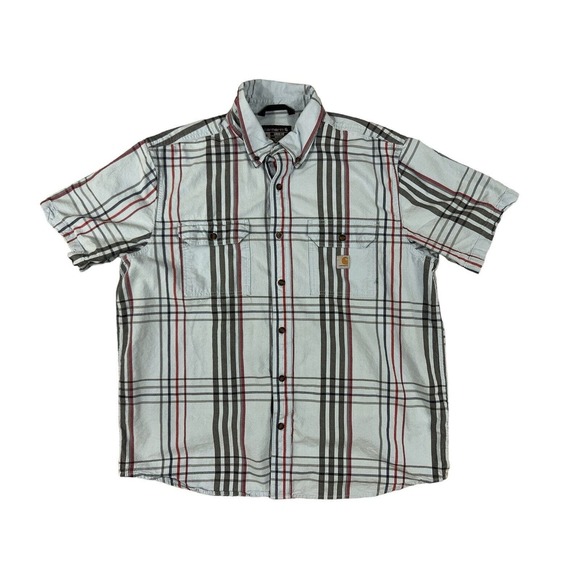 Carhartt Loose‎ Fit Short Sleeve Button Down Sz XL Blue Plaid - Picture 1 of 7